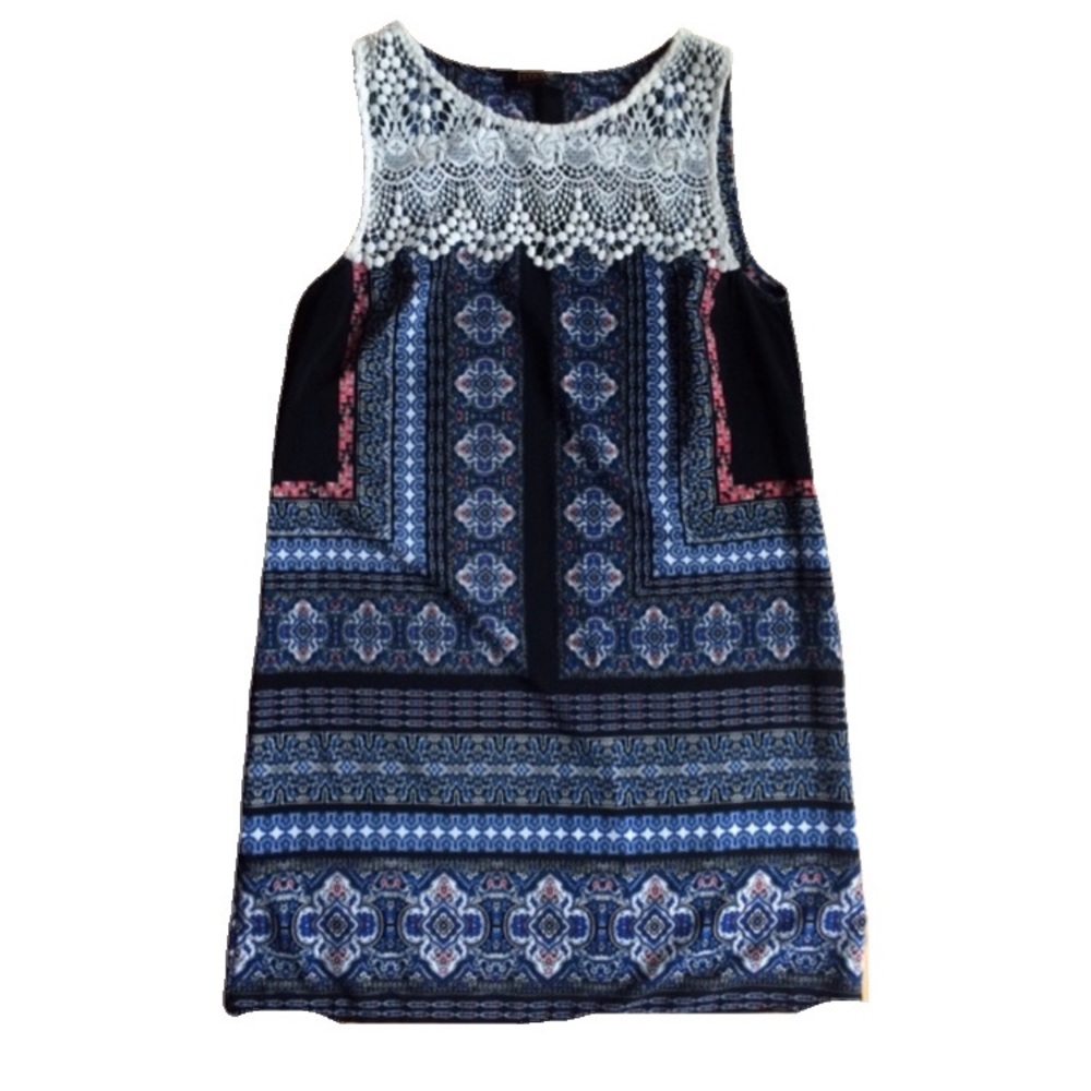 Renee C. S blue black crochet shift dress